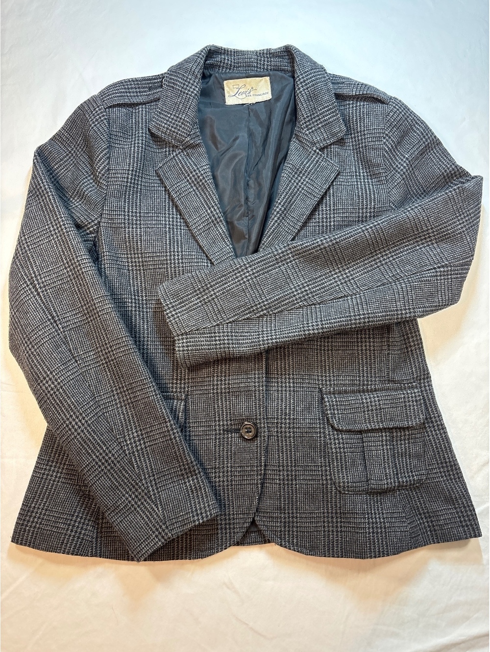 Vintage LEVI’S San Fransisco Women’s Glen Plaid Wool Blend Blazer Jacket 1980’s